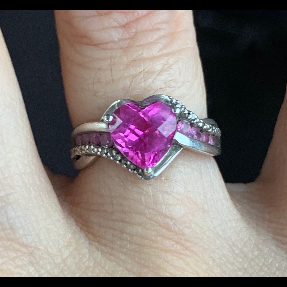 Sterling Silver Pink Heart CZ Ring
